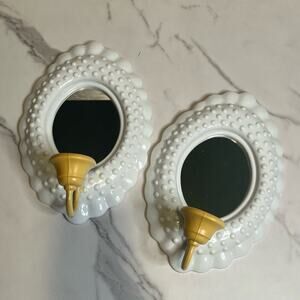 Vintage 1985 Burwood White Hobnail Oval Mirror Candle Holder #2717 Wall Decor